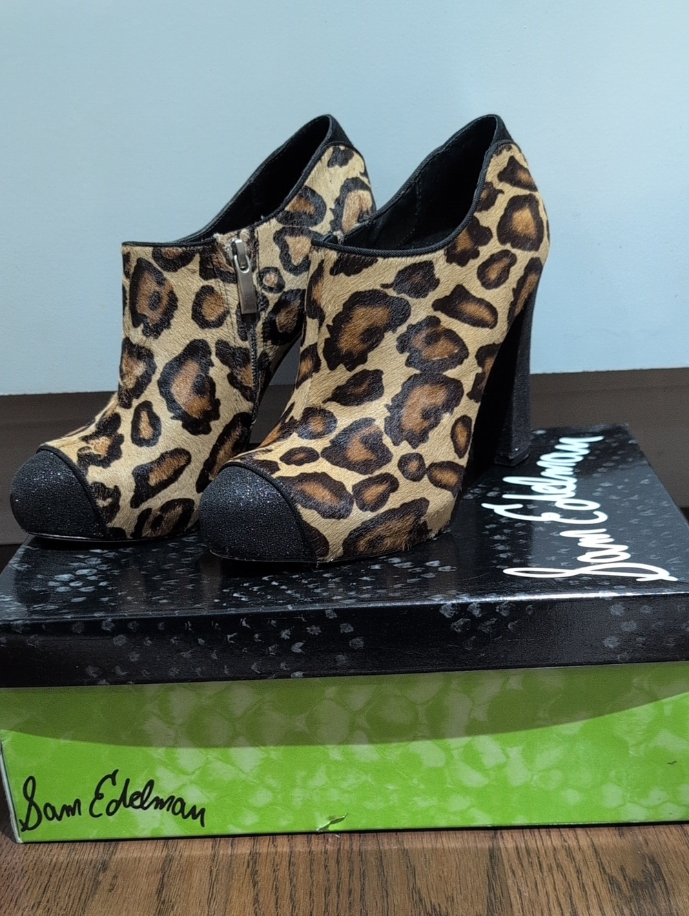 Sam Edelman Leopard Print & Sparkle Platform Booties - Size 7